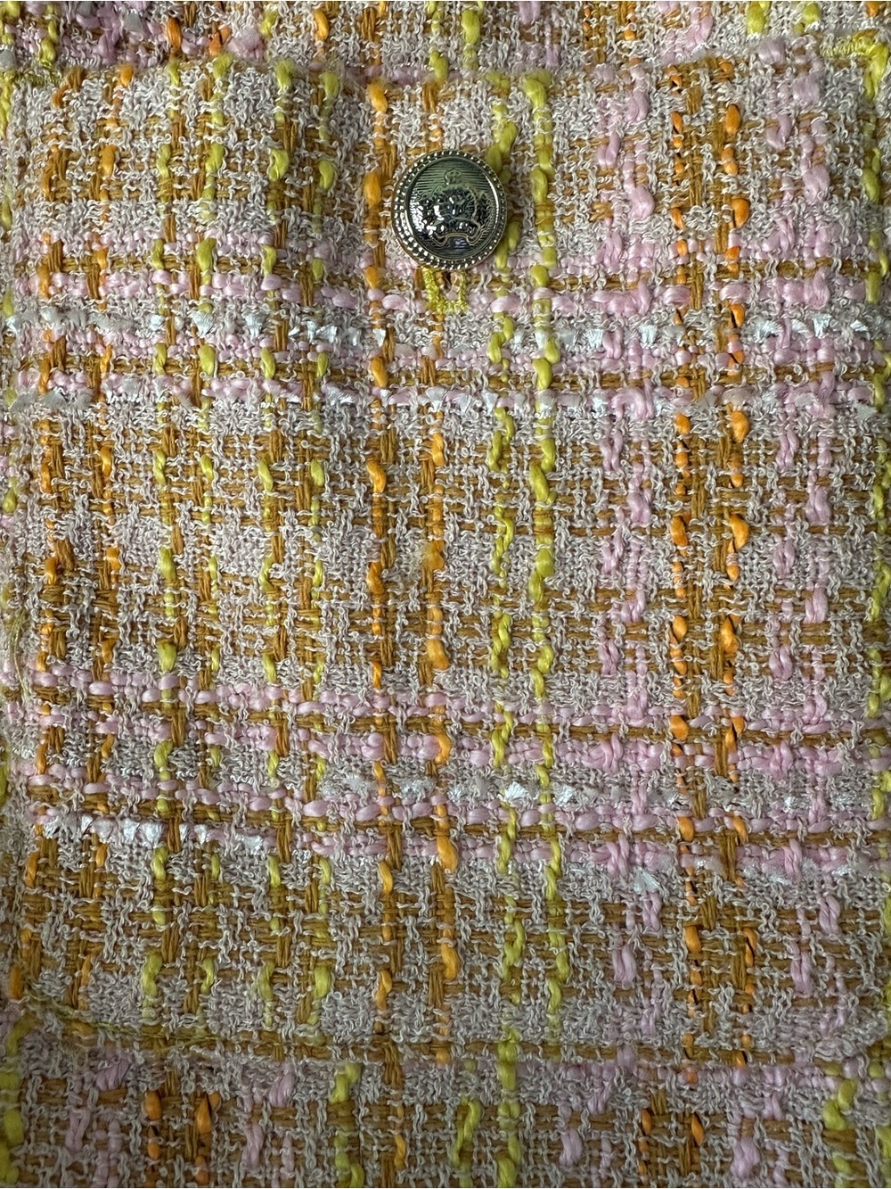 🌸 NWT Time & Tru Tweed Jacket Small Pink Yellow Plaid Cropped Blazer - Picture 2 of 13
